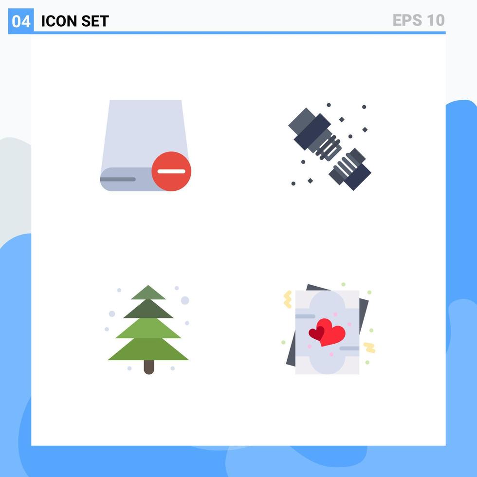 pacote de 4 sinais e símbolos de ícones planos modernos para mídia impressa na web, como computadores, gadget de planta, elementos de design de vetores editáveis de acampamento mecânico