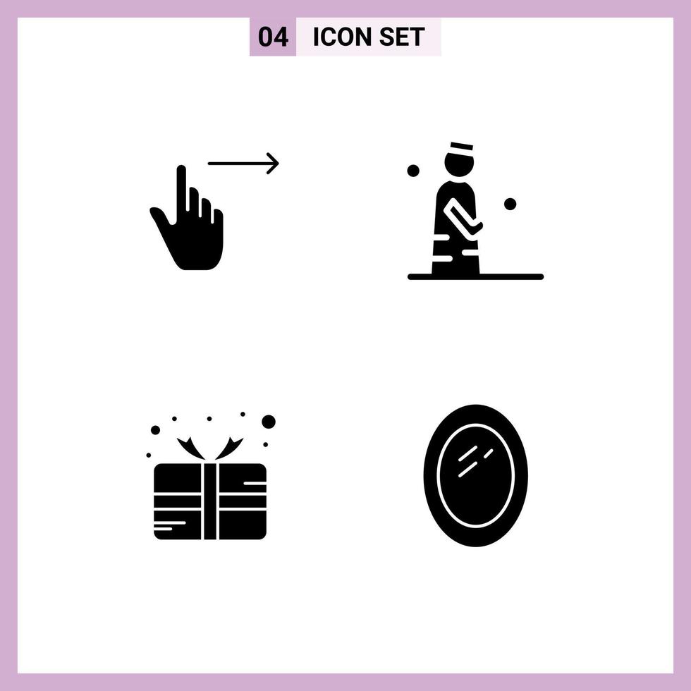 4 ícones criativos, sinais modernos e símbolos de slides de oração de dedo, homem, presente, elementos de design de vetores editáveis