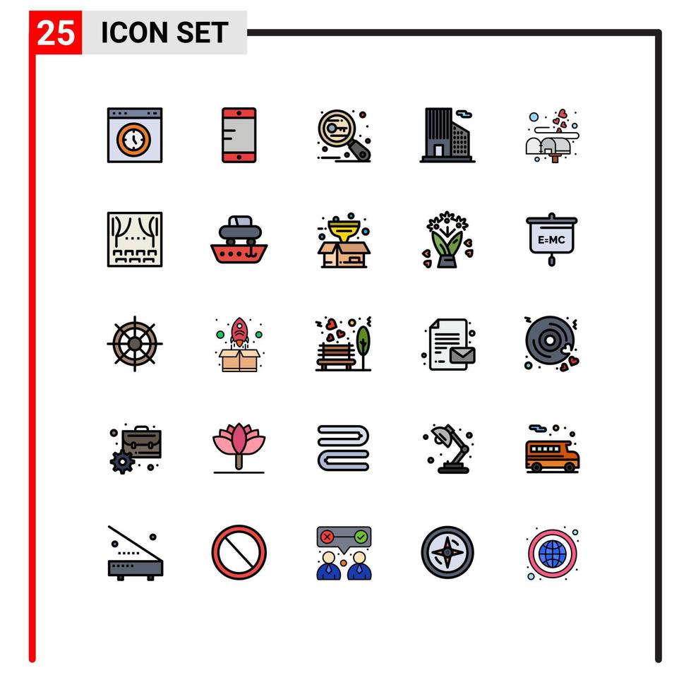conjunto de 25 sinais de símbolos de ícones de interface do usuário modernos para carta, chave de imóveis, escritório, segurança, elementos de design de vetores editáveis