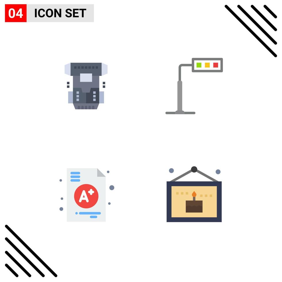 conjunto de 4 pacotes de ícones planos comerciais para caixa de elementos de design de vetores editáveis de educação de luz criônica
