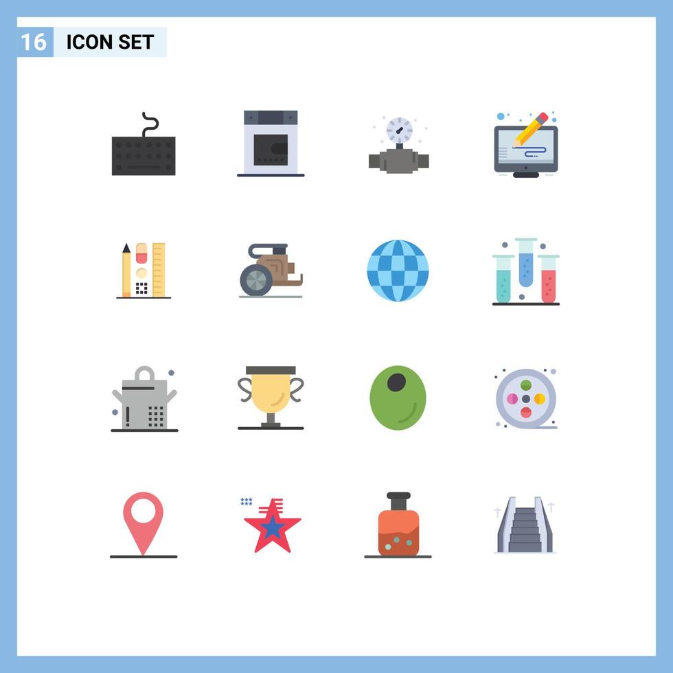 Pacote de cores planas de 16 interfaces de usuário de sinais e símbolos modernos de medidor de secador de encanamento de hardware, pacote editável de elementos de design de vetores criativos