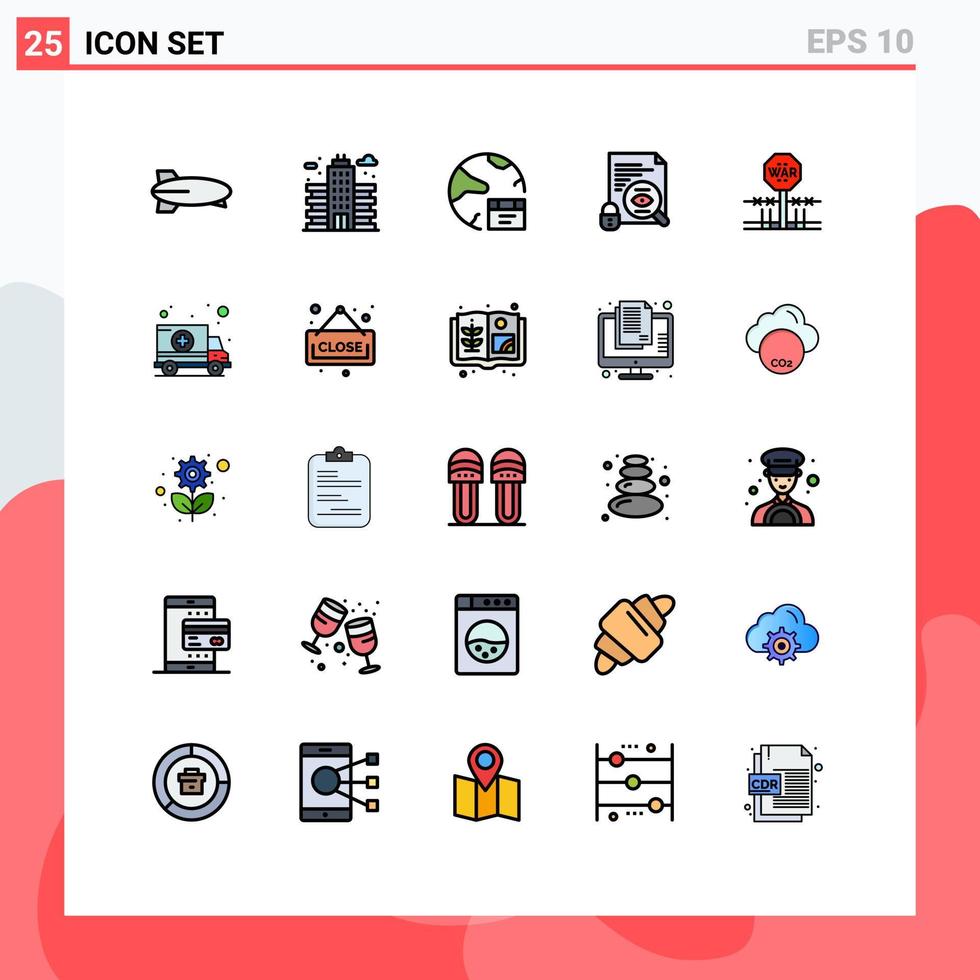 conjunto de 25 sinais de símbolos de ícones de interface do usuário modernos para pesquisa de aplicativo de segurança de combate elementos de design de vetores editáveis na internet