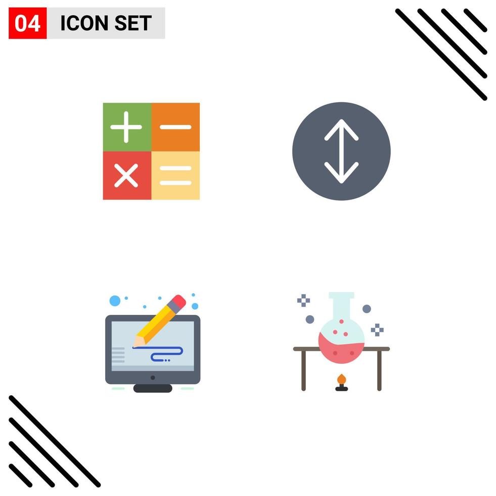 4 pacote de ícones planos de interface de usuário de sinais e símbolos modernos de setas de laboratório de calculadora elementos de design de vetores editáveis de ciência de direitos autorais
