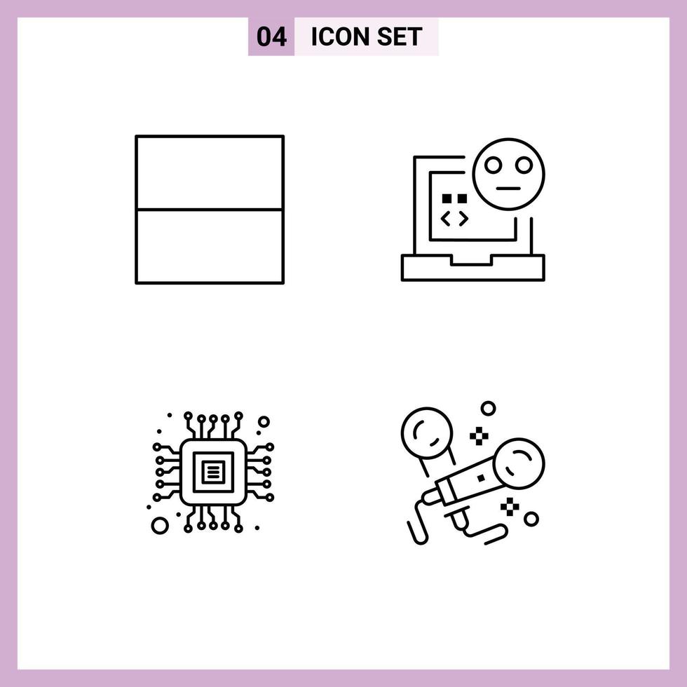 conjunto de 4 sinais de símbolos de ícones de interface do usuário modernos para computador de grade desenvolvimento ruim karaokê elementos de design de vetores editáveis