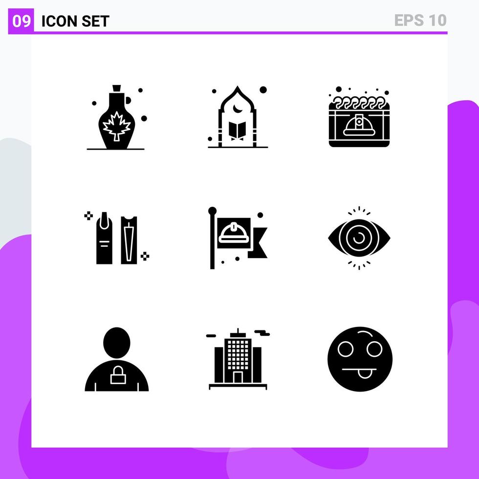 pacote de 9 glifos sólidos criativos de tampa de oração de beleza cosmética elementos de design de vetores editáveis de trabalho