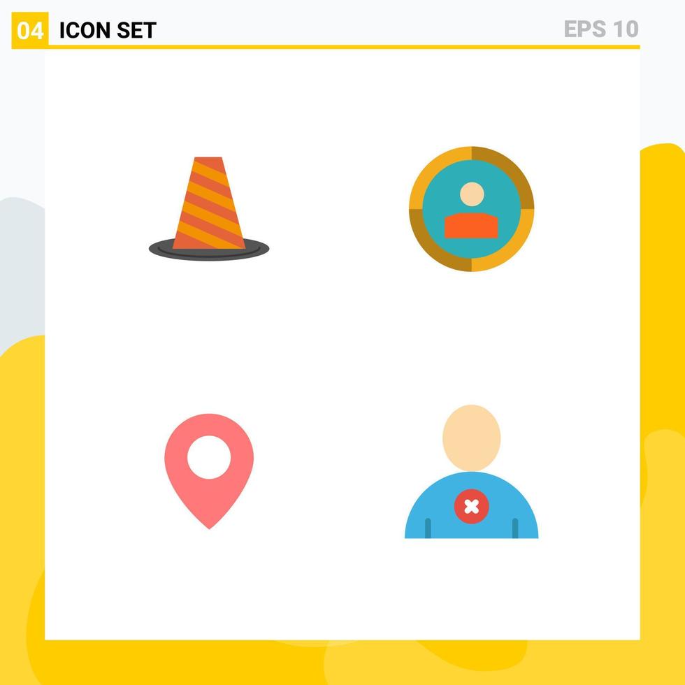 conjunto de ícones planos de interface móvel de 4 pictogramas de cone twitter roadblock mapa de foco elementos de design de vetores editáveis