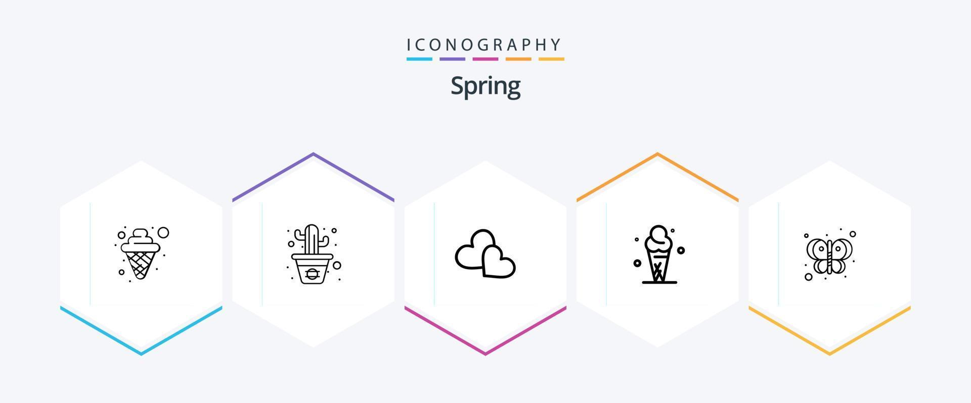 pacote de ícones de 25 linhas de primavera, incluindo voar. animal. Ame. cone. creme vetor