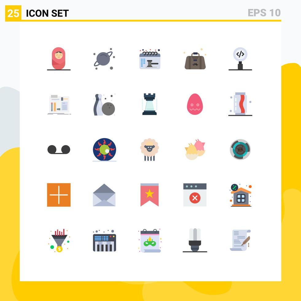 Pacote de cores planas de 25 interfaces de usuário de sinais e símbolos modernos de código de desenvolvimento data cavalheiro pai elementos de design de vetores editáveis