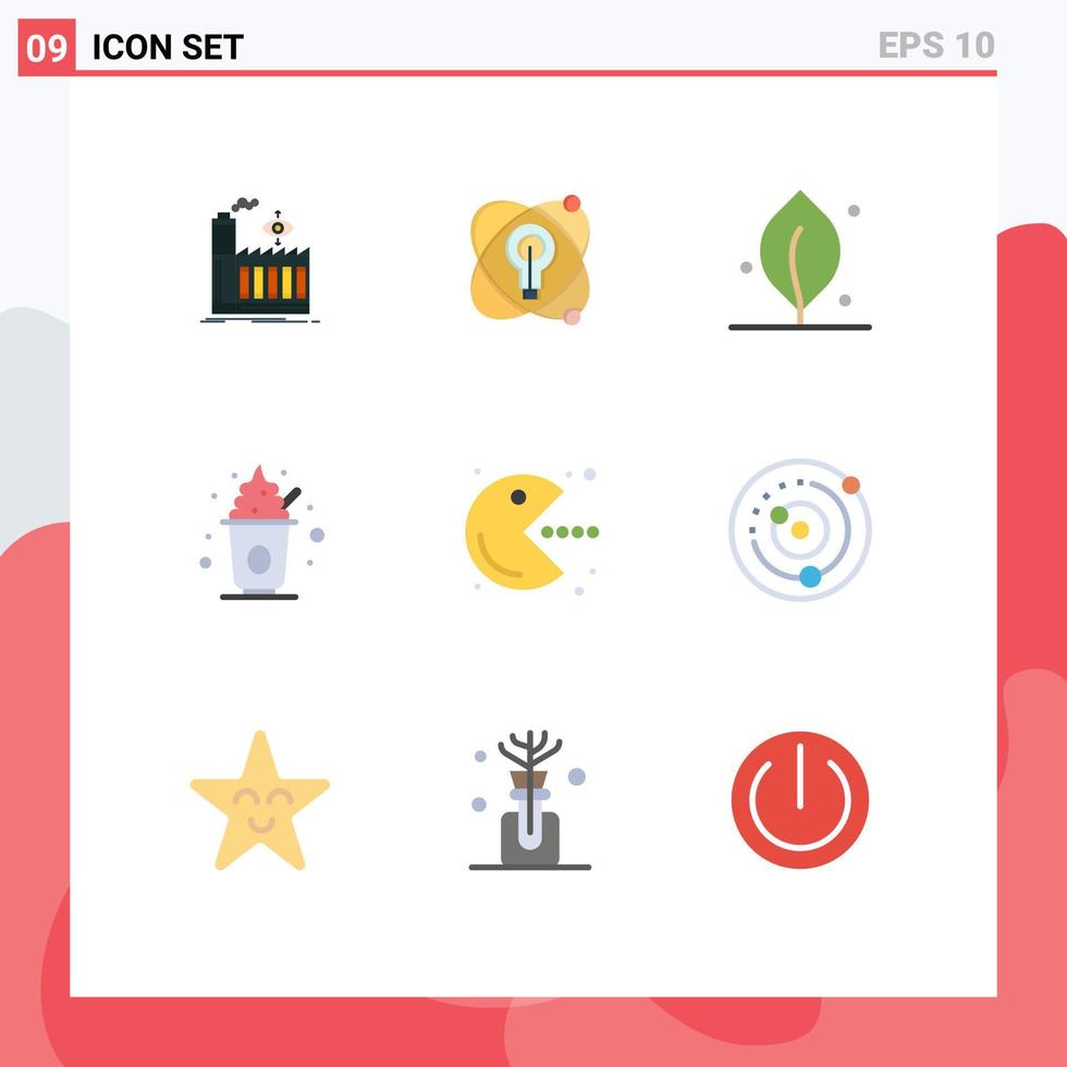 pacote de interface do usuário de 9 cores planas básicas do jogo pacman ecologia doces festa elementos de design vetorial editáveis vetor