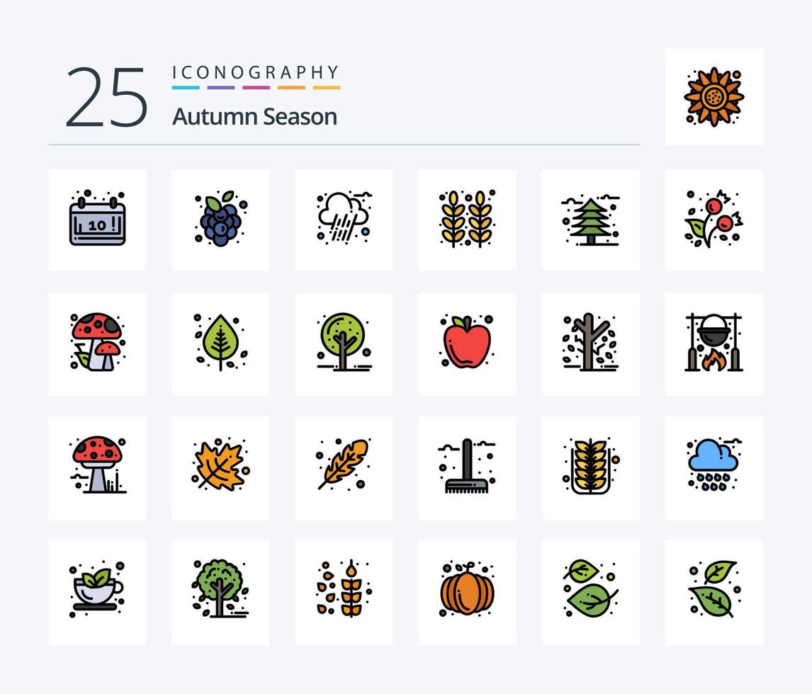 pacote de ícones preenchidos com 25 linhas de outono, incluindo árvore. trigo. outono. Ação de graças. Comida vetor