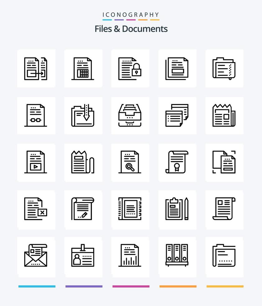 arquivos e documentos criativos 25 pacote de ícones de contorno, como documento. arquivo. cadeado. escritório. Arquivo vetor