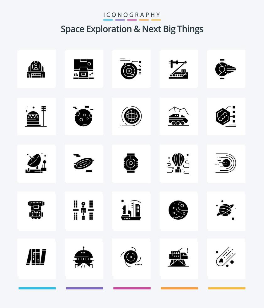 exploração espacial criativa e as próximas grandes coisas 25 pacote de ícones pretos sólidos de glifo, como genética. biologia. painel. solar. órbita vetor