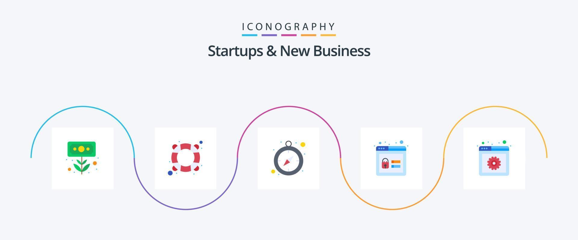 startups e novos negócios flat 5 icon pack incluindo seguro. trancar. lifebuoy. conta. prazo final vetor