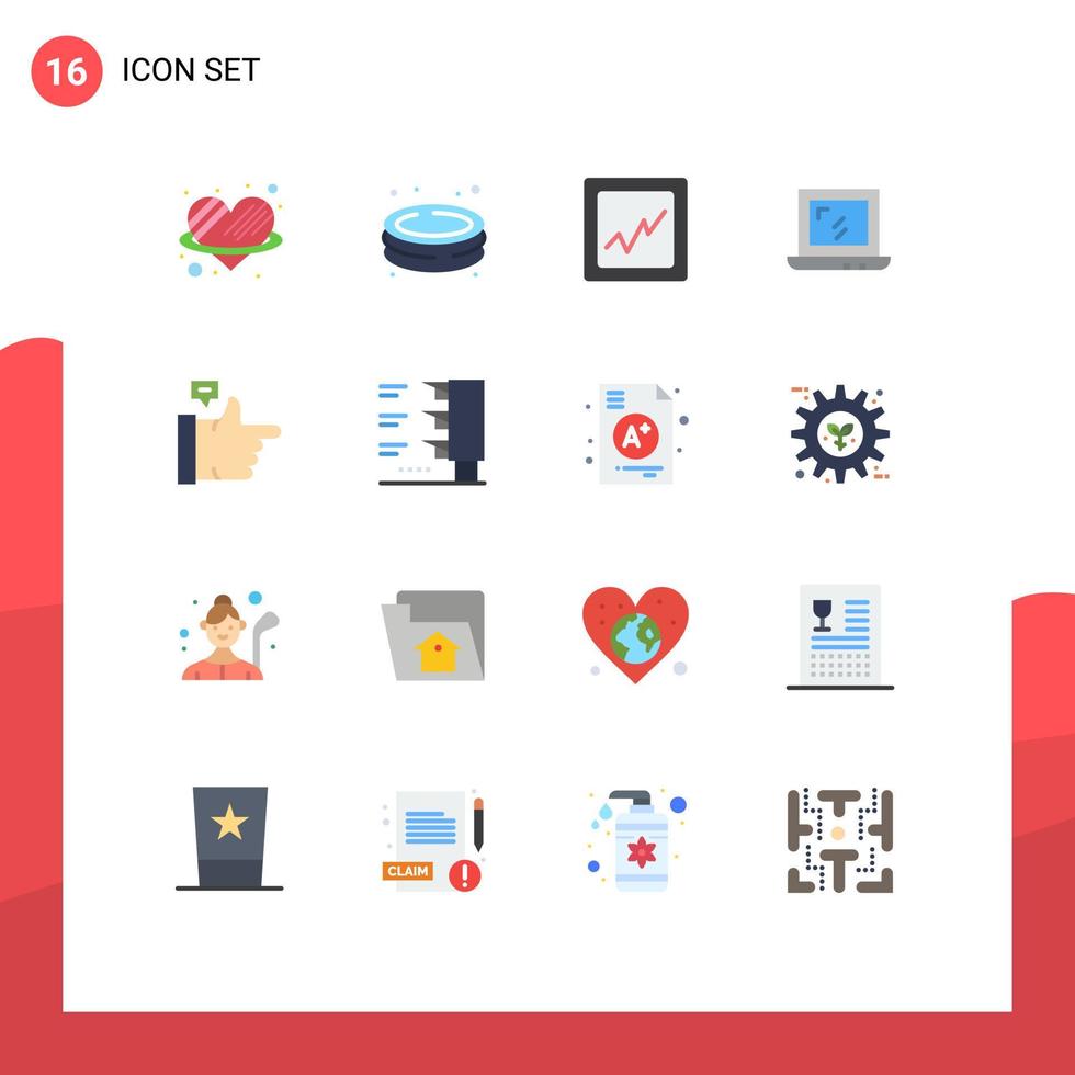 grupo de símbolos de ícone universal de 16 cores planas modernas de semáforos polegares para cima análise como pacote editável de laptop de elementos de design de vetores criativos