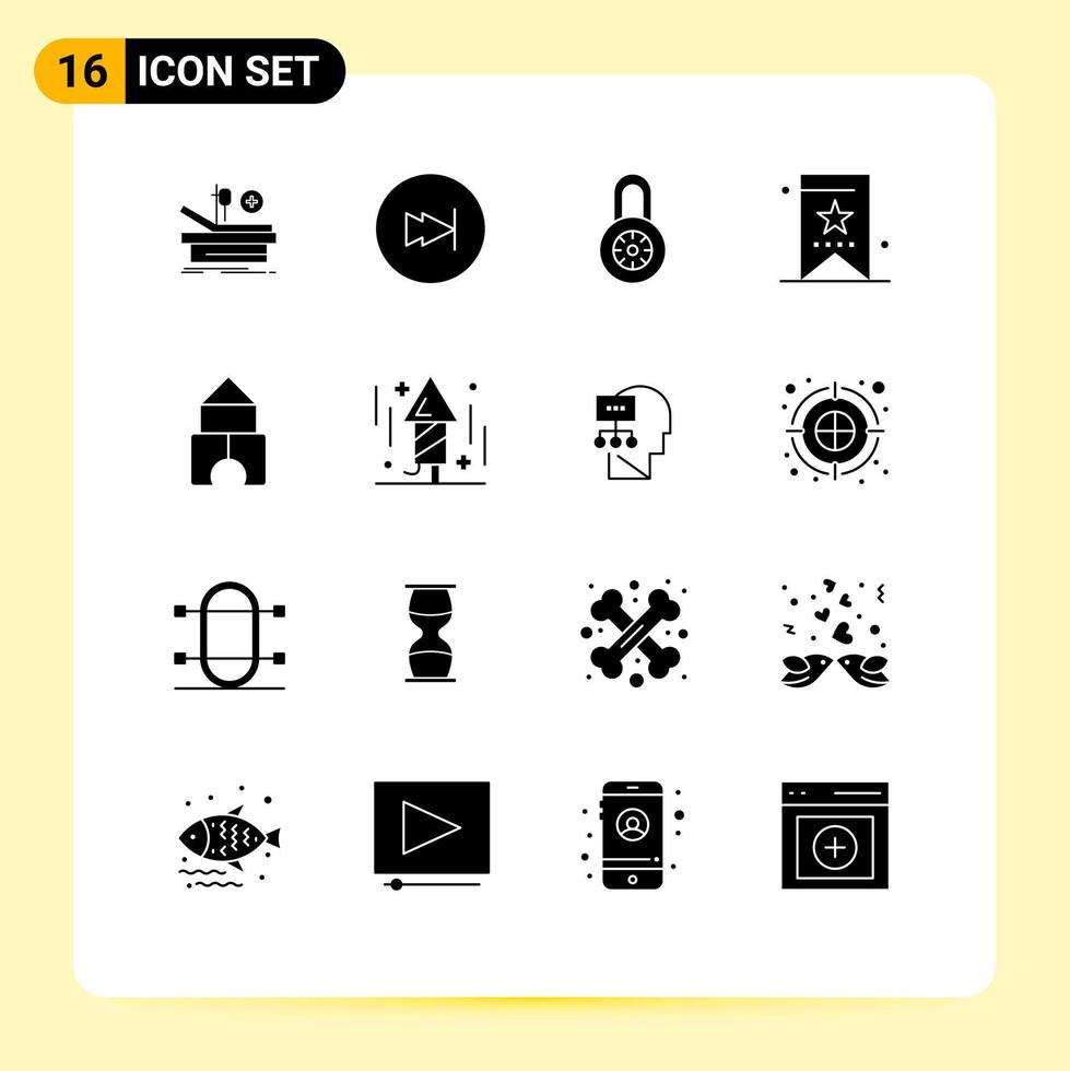 pacote de linha vetorial editável de 16 glifos sólidos simples do construtor ui lock tag bookmark elementos editáveis de design vetorial vetor