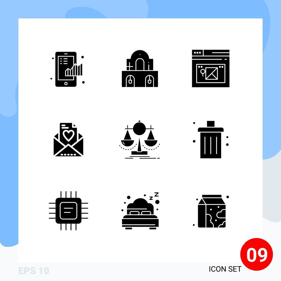 grupo de 9 glifos sólidos modernos definidos para elementos de design de vetores editáveis de site de amor de páscoa de gerenciamento