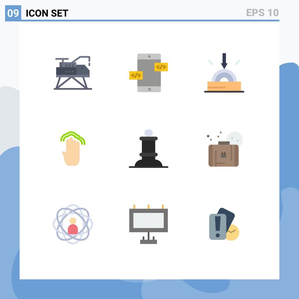 conjunto de pictogramas de 9 cores planas simples de gestos comerciais de interface bispo dedos elementos de design vetorial editáveis vetor