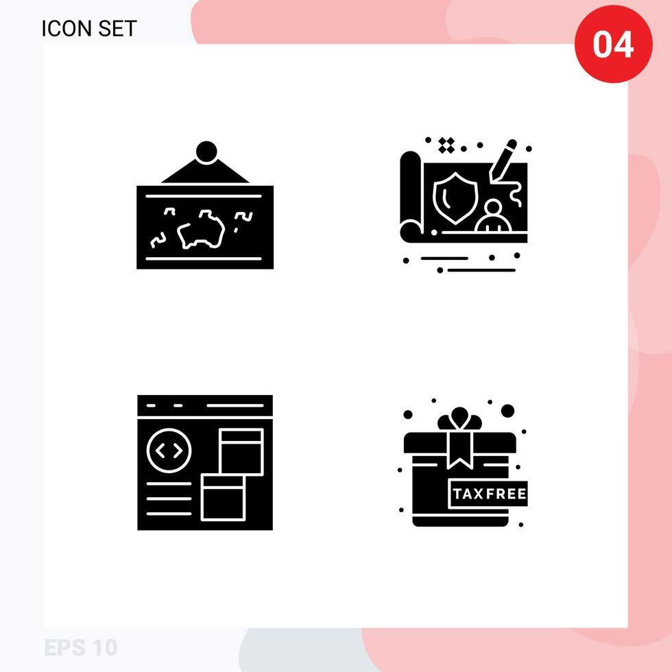conjunto de 4 pacotes de glifos sólidos comerciais para design de foto de navegador de quadro desenvolver elementos de design de vetores editáveis