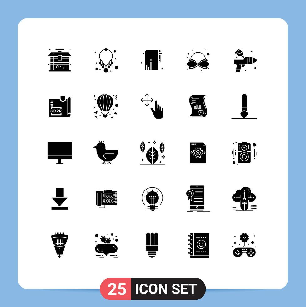pacote de interface do usuário de 25 glifos sólidos básicos de tinta aerógrafo laço de banheiro elementos de design de vetores editáveis