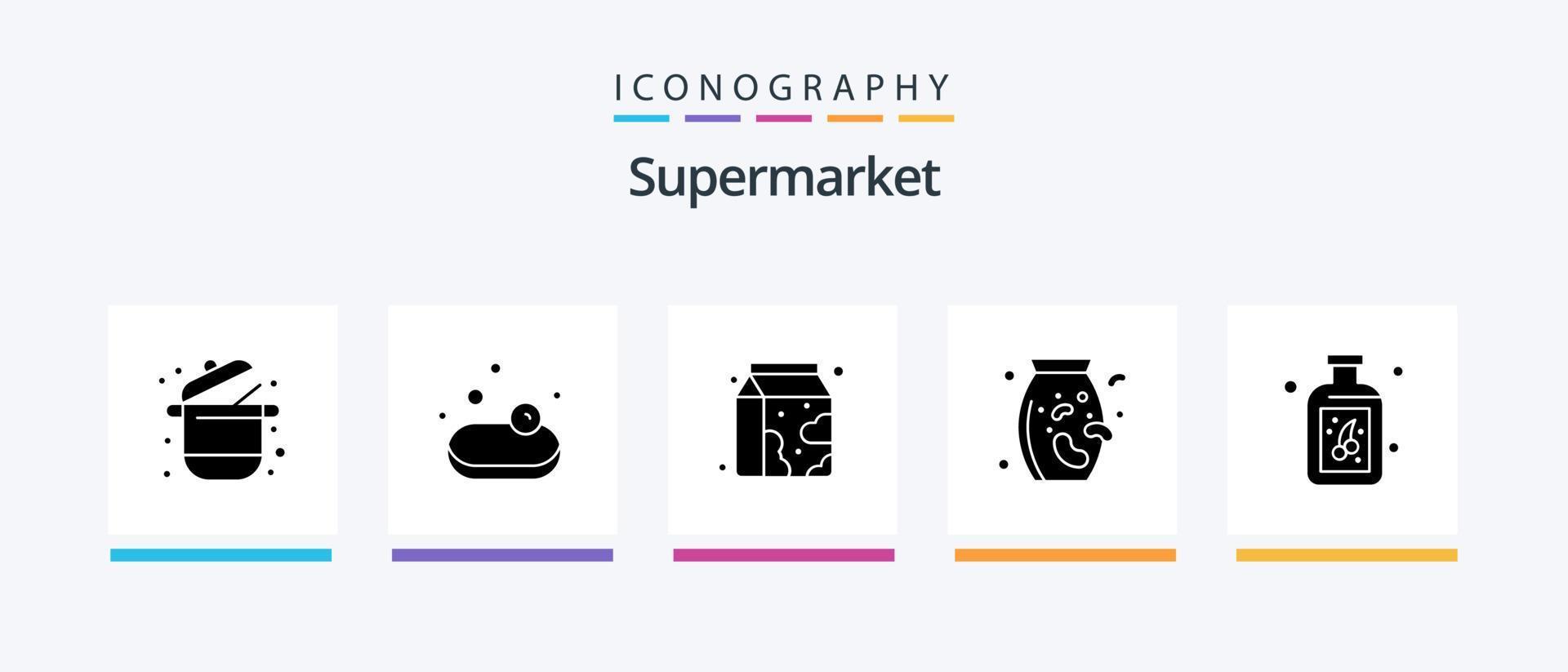 pacote de ícones de glifo 5 de supermercado, incluindo garrafa. baga. café da manhã. vegetal. nozes. design de ícones criativos vetor