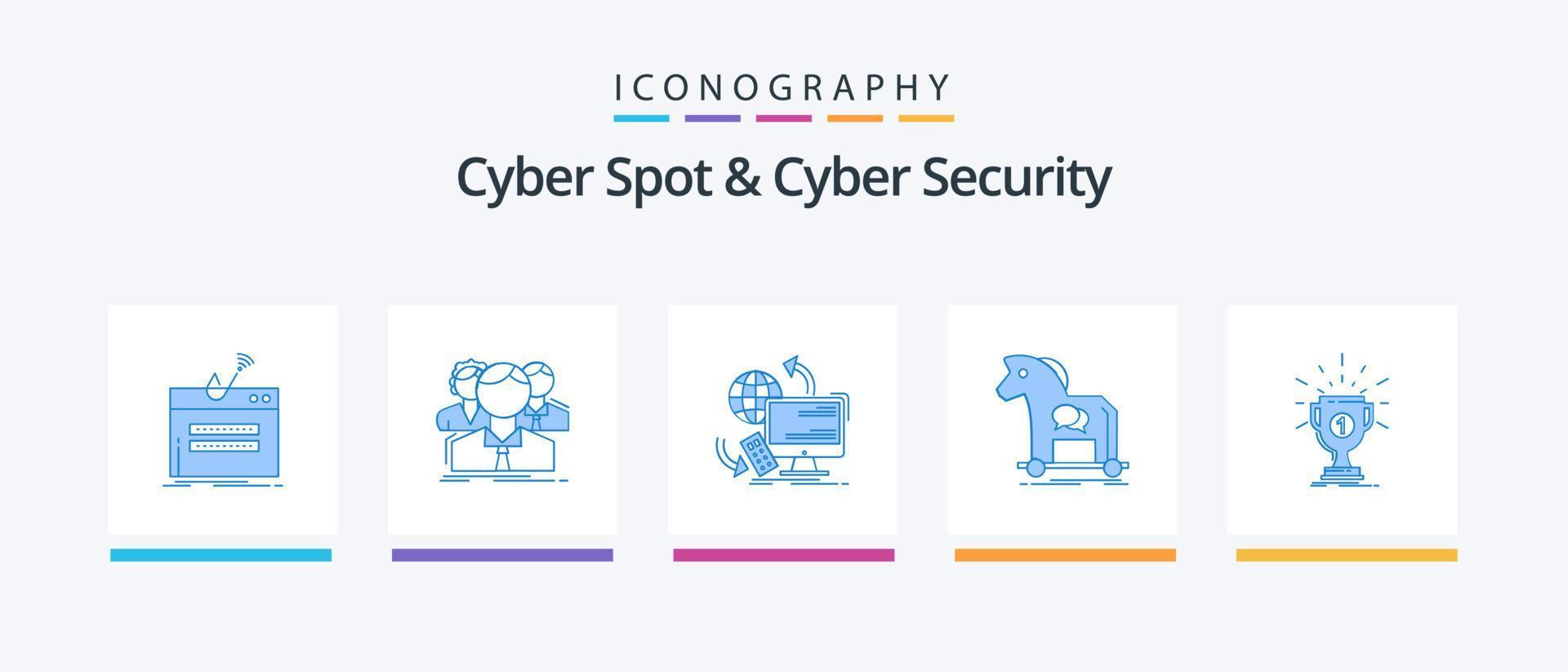 cyber spot e pacote de ícones de segurança cibernética azul 5, incluindo internet. cibercrime. equipe. segurança. monitoramento. design de ícones criativos vetor