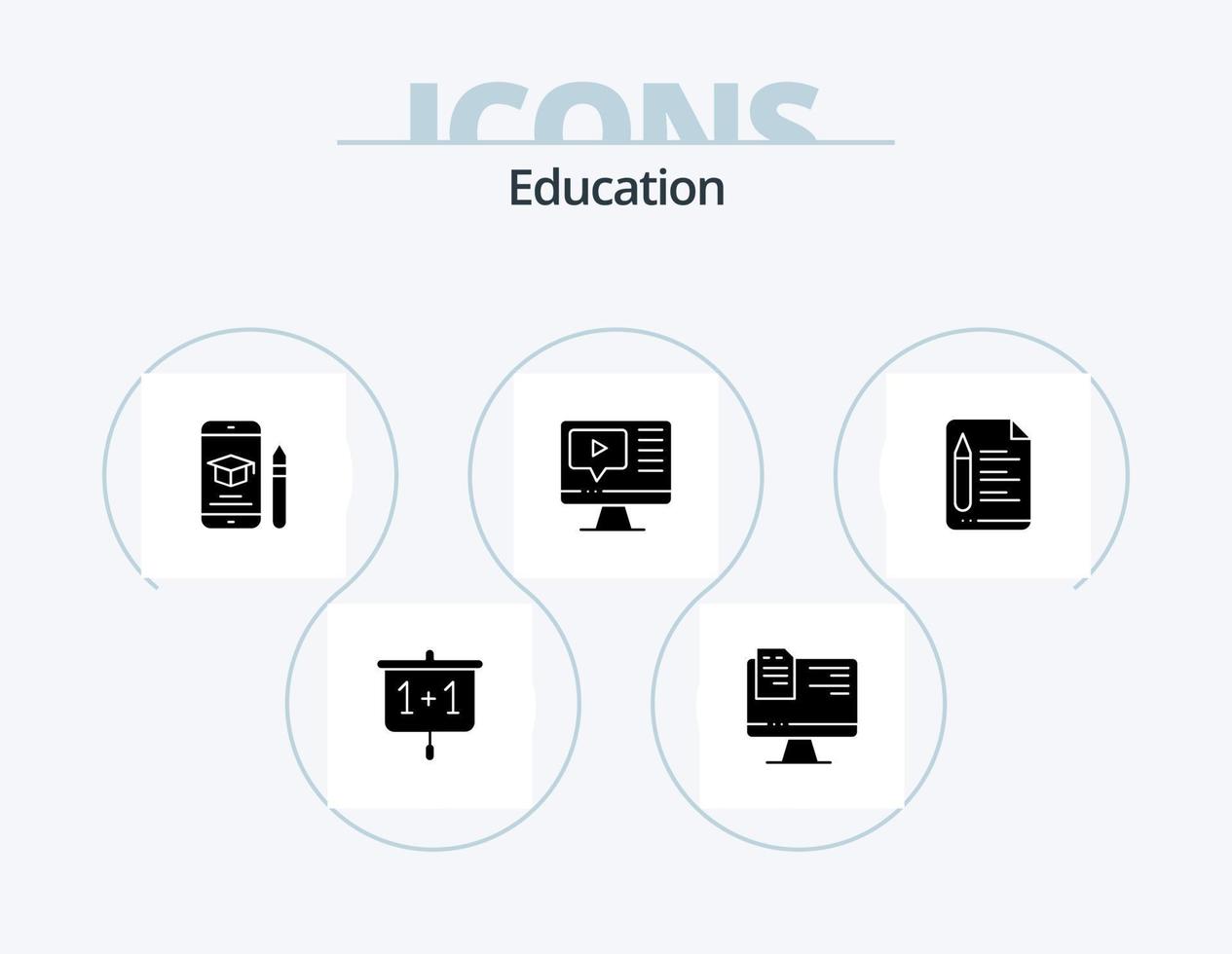 design de ícones do pacote de ícones de glifo de educação 5. Arquivo. vídeo. boné. Toque. lápis vetor