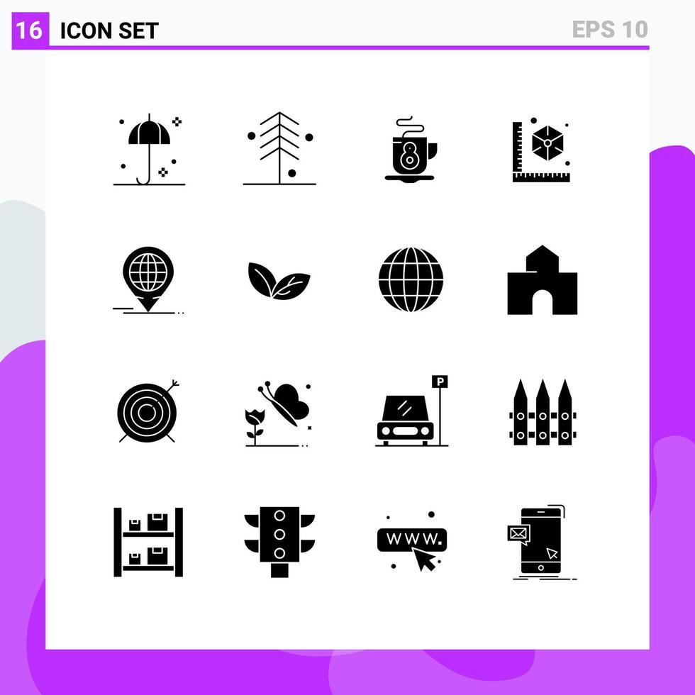 pacote de interface do usuário de 16 glifos sólidos básicos de elementos de design de vetores editáveis de gadget de impressora de café de negócios globais