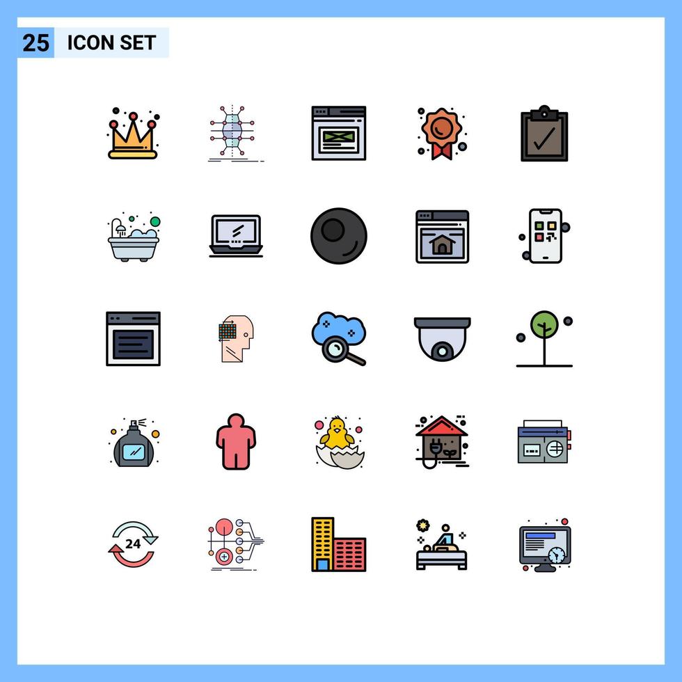 grupo de símbolos de ícone universal de 25 cores planas de linha preenchida moderna de design de qualidade de internet de confiança completa elementos de design de vetores editáveis