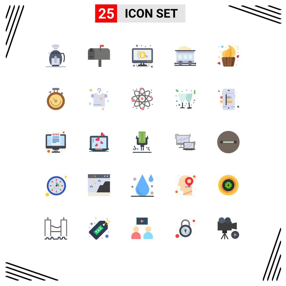 grupo de símbolos de ícones universais de 25 cores planas modernas de bolo de dia, pagamento, trem de padaria, elementos de design de vetores editáveis