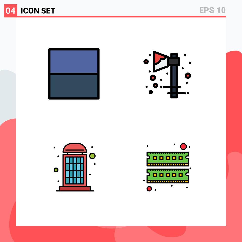 pacote de interface de usuário de 4 cores planas básicas de linhas preenchidas de elementos de design de vetores editáveis de machado de telefone de grade