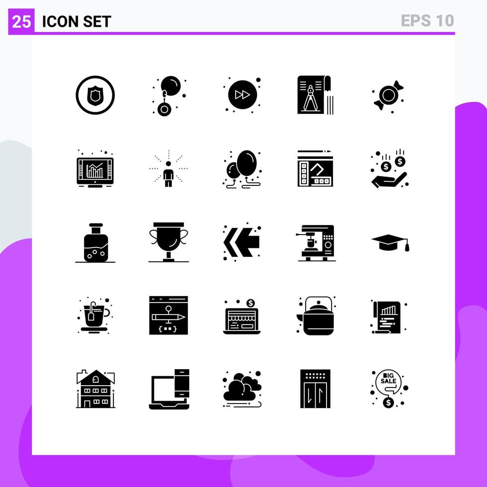pacote de ícones vetoriais de estoque de 25 sinais e símbolos de linha para doces, bombom, ferramenta de arquivo para a frente, elementos de design vetorial editáveis vetor