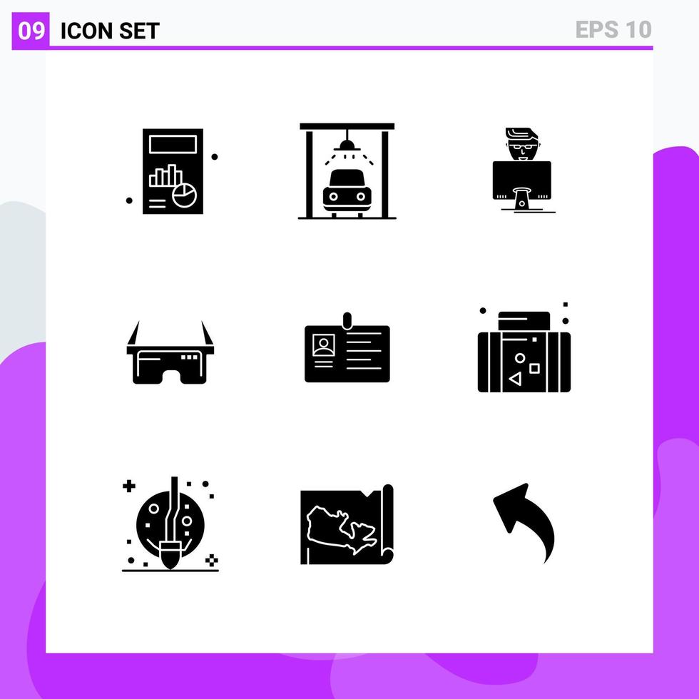 9 glifos sólidos vetoriais temáticos e símbolos editáveis de elementos de design vetorial editáveis de óculos de usuário de cartão corporativo vetor