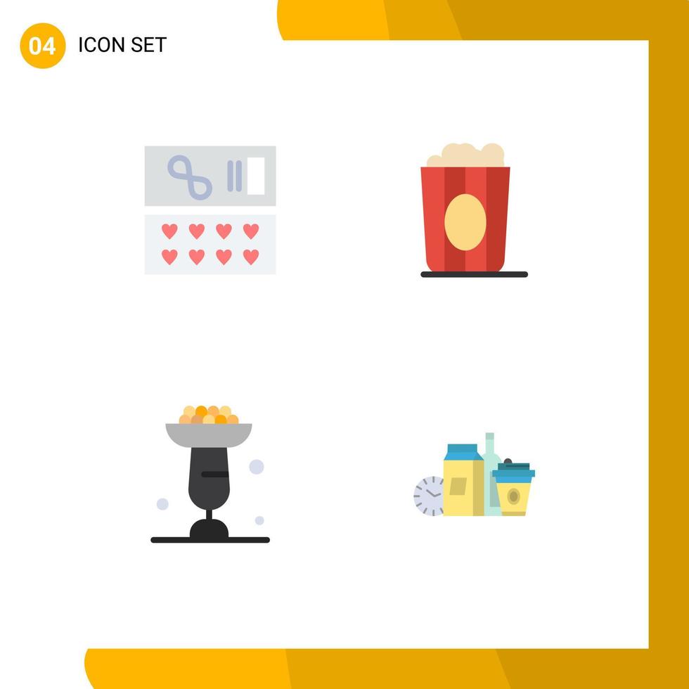 4 pacote de ícones planos de interface de usuário de sinais e símbolos modernos de pipoca de cinema de cupcake de presente, elementos de design de vetores editáveis