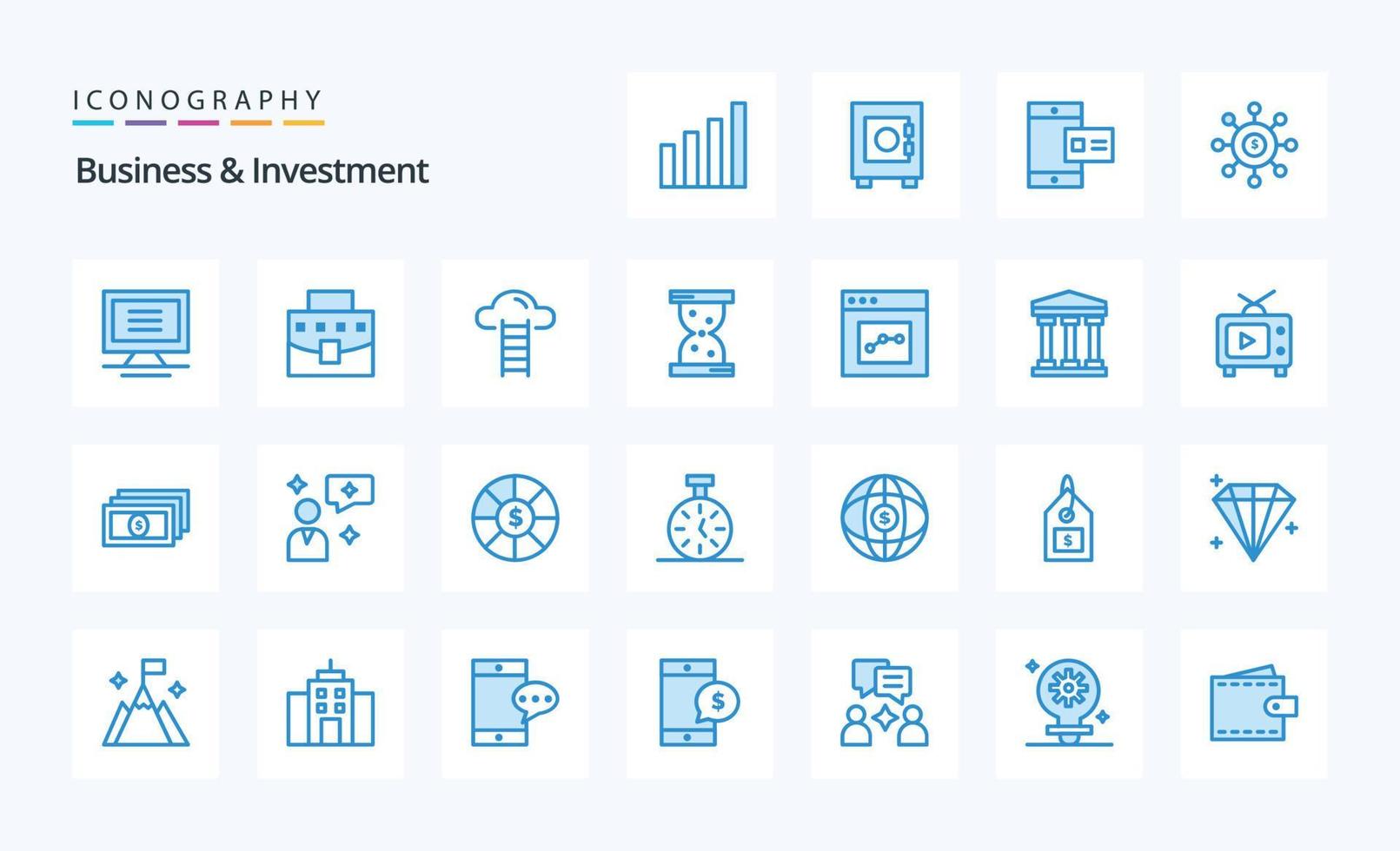 25 pacotes de ícones azuis de negócios e investimentos vetor