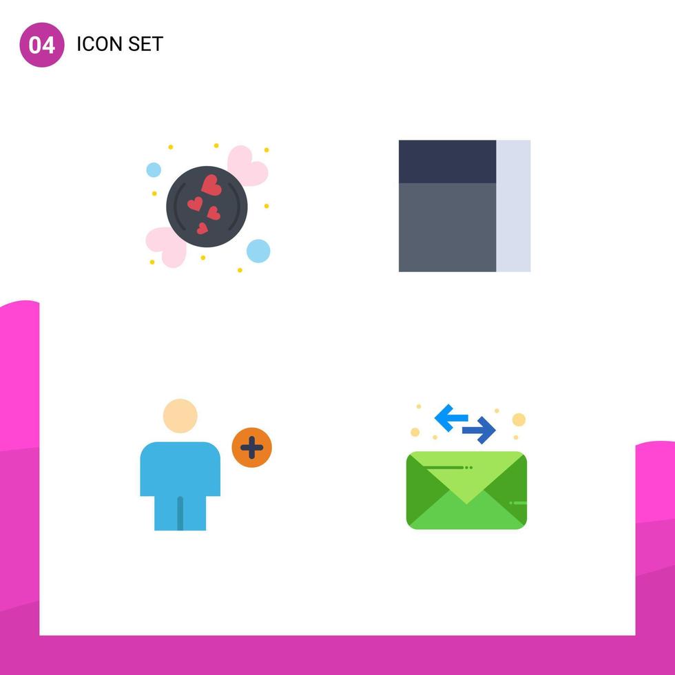 4 ícones planos universais definidos para aplicações web e móveis doce humano doce adicionar elementos de design de vetores editáveis de envelope