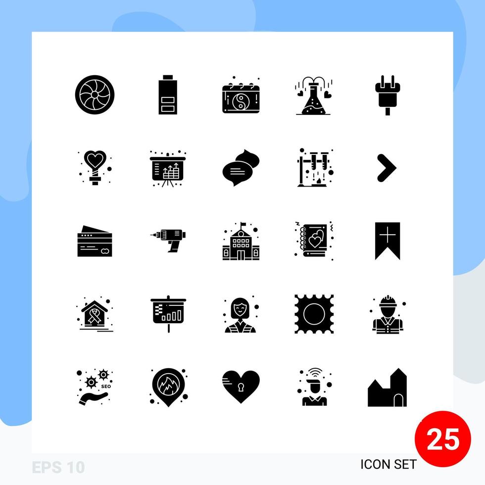 conjunto de glifos sólidos de interface móvel de 25 pictogramas de elementos de design de vetores editáveis de frasco de amor da china