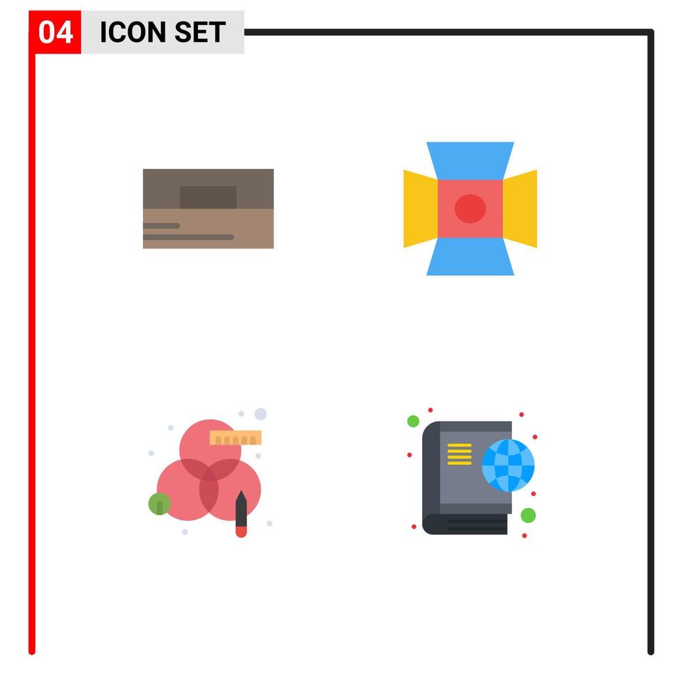 pacote de interface do usuário de 4 ícones planos básicos de acessórios processo carteira fotografia design elementos de design de vetores editáveis