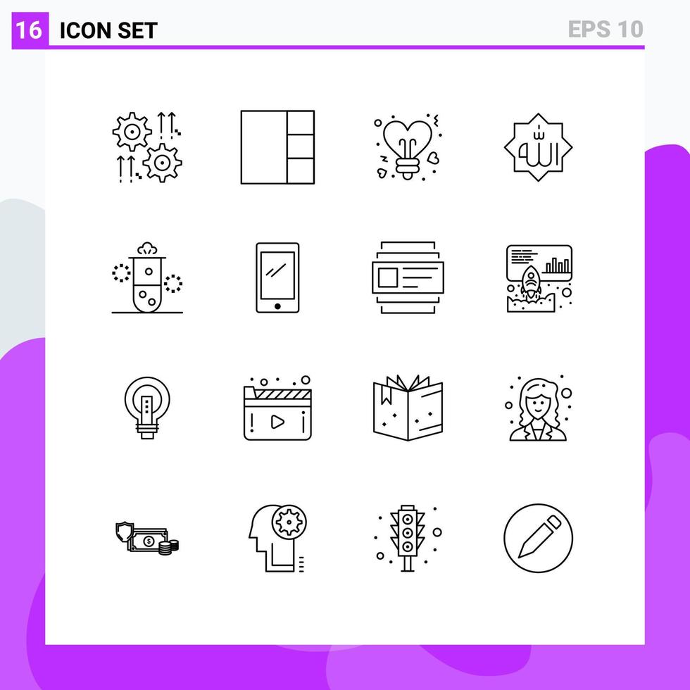 grupo de 16 descreve sinais e símbolos para elementos de design de vetores editáveis de caligrafia de radiação deus islã