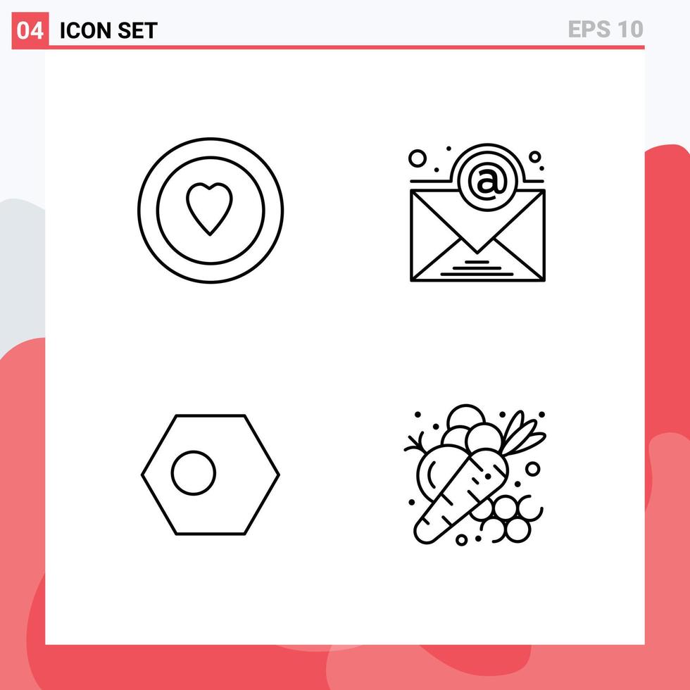 4 ícones criativos, sinais modernos e símbolos do amor, país, e-mail, agricultura asiática, elementos de design vetorial editáveis vetor