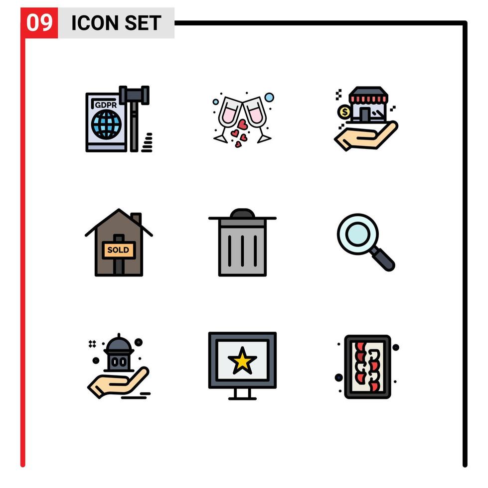 pacote de ícones de vetores de estoque de 9 sinais e símbolos de linha para lixo vendido em dólares de propriedade de festa elementos de design de vetores editáveis