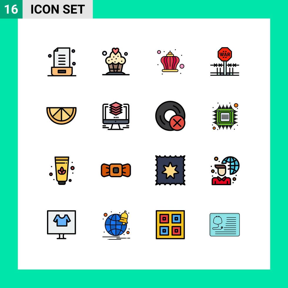 conjunto de 16 sinais de símbolos de ícones de interface do usuário modernos para frutas ocupam conflito de ocupação de coroa elementos de design de vetores criativos editáveis