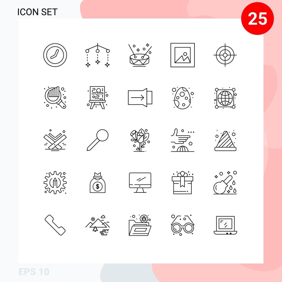 pacote de ícones vetoriais de estoque de 25 sinais e símbolos de linha para interface de música de alvo de gráfico elementos de design de vetores editáveis