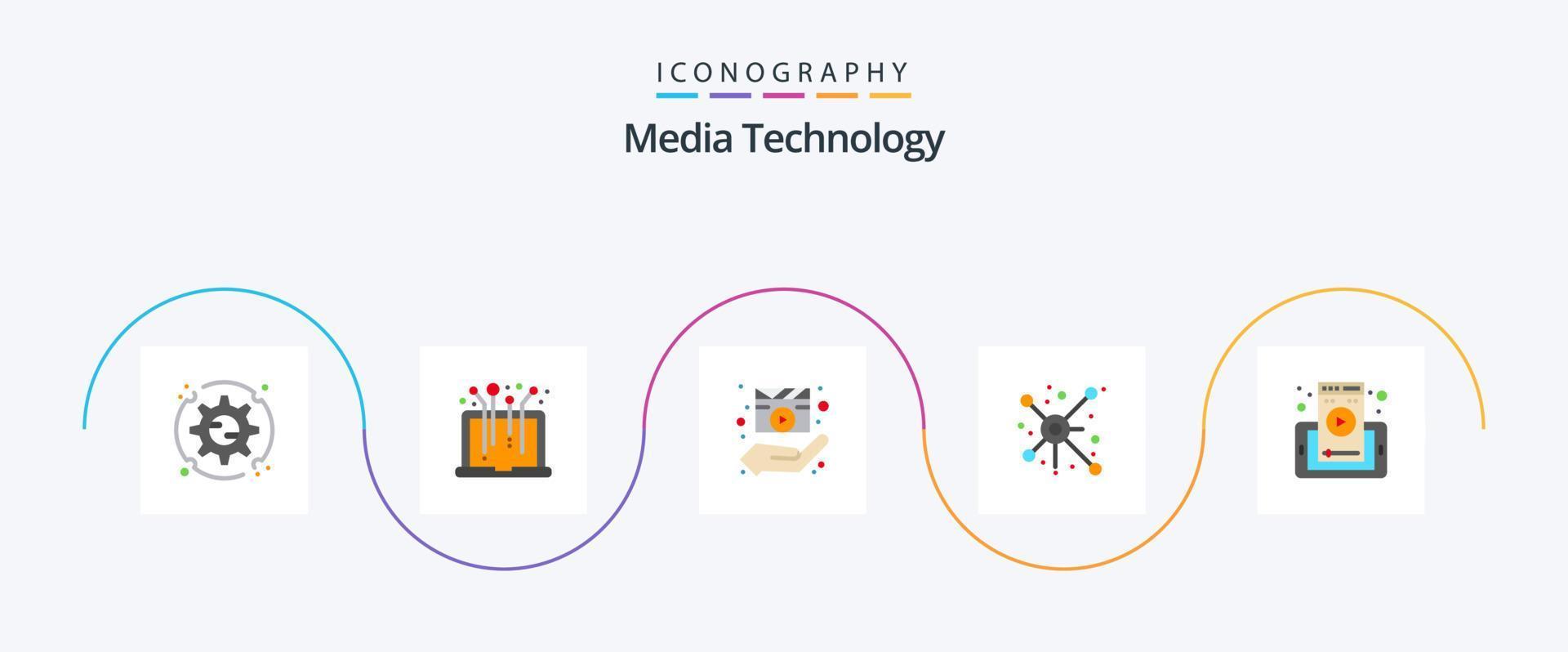 pacote de ícones de tecnologia de mídia plana 5, incluindo página da web. compartilhar. diretor. rede. filme vetor