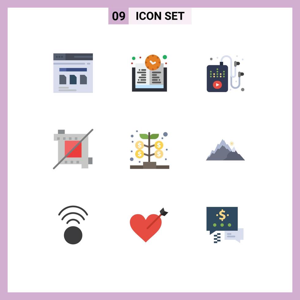 pacote de interface do usuário de 9 cores planas básicas de crescimento de dinheiro, hobbies, fundo, design, elementos de design de vetores editáveis