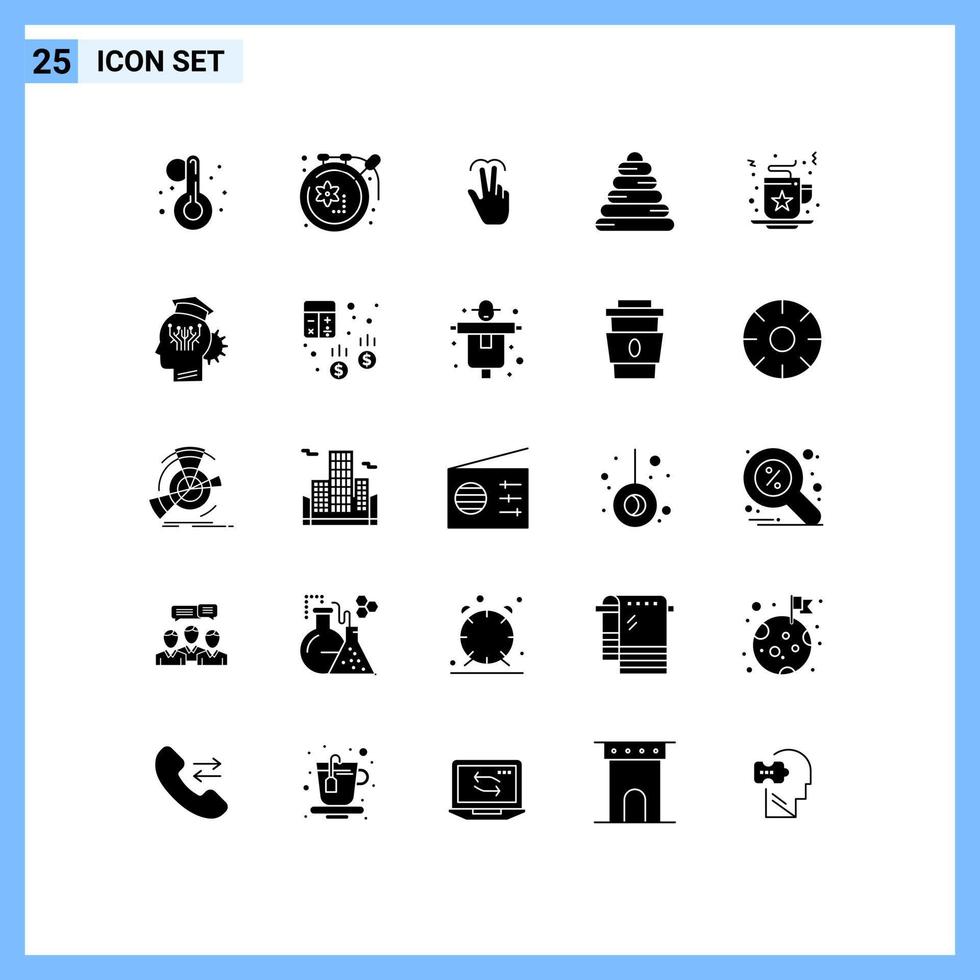pacote de interface de usuário de 25 glifos sólidos básicos de celebração de café, brinquedo de mão, bebê, elementos de design de vetores editáveis