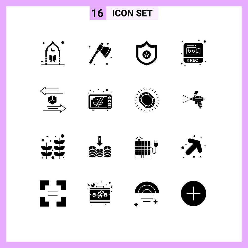 16 interface do usuário pacote de glifos sólidos de sinais e símbolos modernos de entrega vídeo cutelo gravação fotografia elementos de design de vetores editáveis
