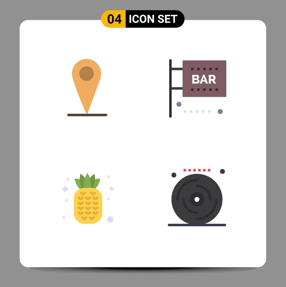 pacote de interface do usuário de 4 ícones planos básicos de mídia de barra de frutas de localização e elementos de design de vetores editáveis de aniversário de entretenimento