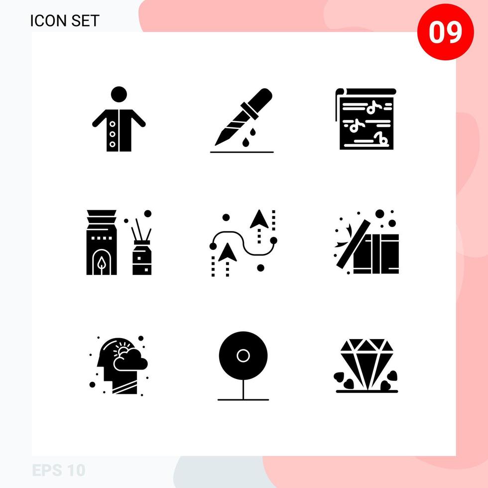 conjunto de 9 sinais de símbolos de ícones de interface do usuário modernos para elementos de design de vetor editável de foto de aromaterapia de remédio queimador de perfume