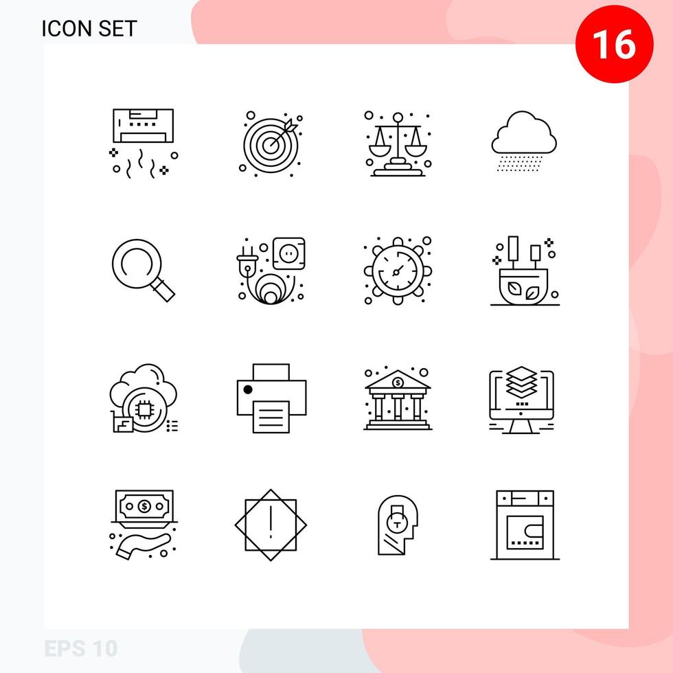 conjunto de 16 símbolos de símbolos de ícones de interface do usuário modernos para lupa primavera equilíbrio natureza céu chuva editável elementos de design vetorial vetor