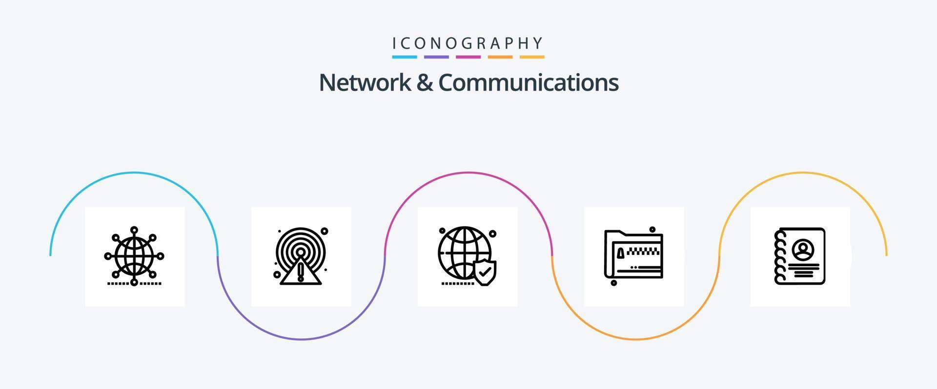 pacote de ícones de linha 5 de rede e comunicações, incluindo documentos. compartilhar. apontar. pasta. mundo vetor